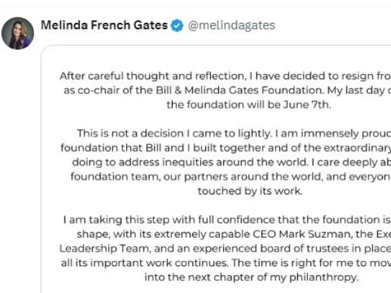 Мелинда Гејтс ја напушта фондацијата на нејзиниот поранешен сопруг Бил