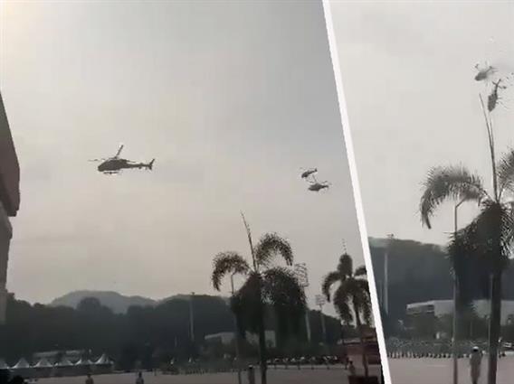 Снимен е ужасниот момент на судирот на два хеликоптери во Мелезија- нема преживеани (ВИДЕО)